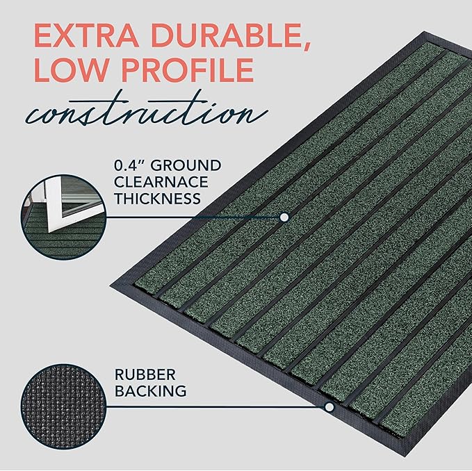 ubdyo Extra Durable Door Mat - Dirt Trapping Outdoor Welcome Mats - Non-Slip Outdoor Indoor Entrance - Low Profile Front Doormat (36" x 24", Bright Green)