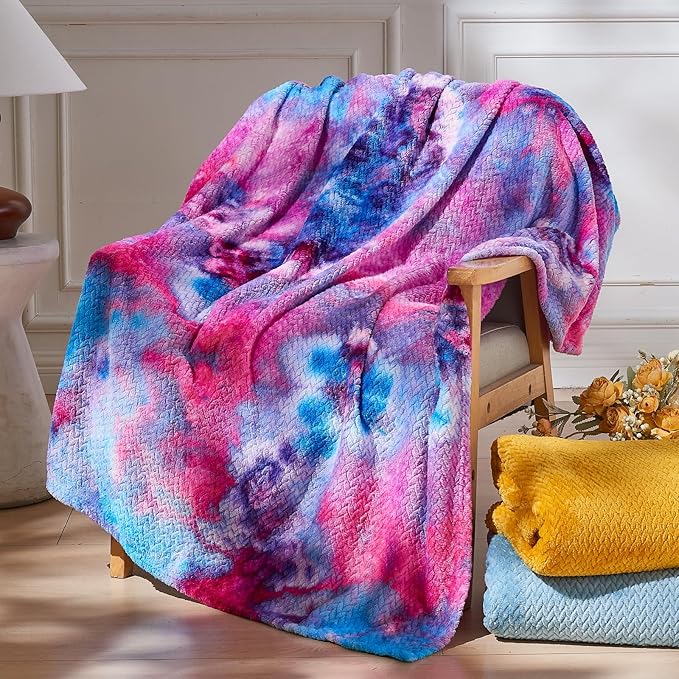 NEWCOSPLAY Super Soft Throw Blanket Deep Purple Rainbow Premium Silky Flannel Fleece Leaves Pattern Lightweight Bed Blanket All Season Use (Deep Purple Rainbow, Throw(50"x60"))