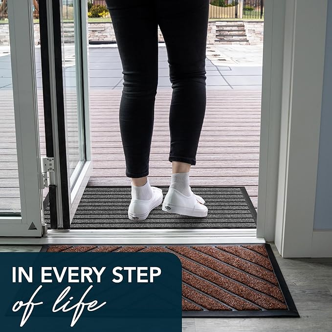 ubdyo Extra Durable Door Mat - Dirt Trapping Outdoor Welcome Mats - Non-Slip Outdoor Indoor Entrance - Low Profile Front Doormat (36" x 24", Bright Grey)