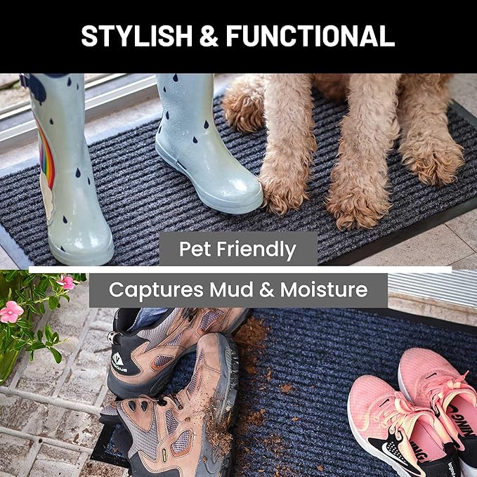 Sierra Concepts 2-Pack Front Door Mat Red - Indoor Outdoor Floor Doormat Rug Entryway Welcome Mats - Entrance Shoe Scraper, Entry Inside Outside, 30" x 17"