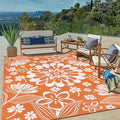 Ileading Outdoor Plastic Straw Rug 8x10ft Funny Floral Style Reversible Patio Area Rugs Waterproof Non Shedding Portable Carpets for Rv Outside Deck Pool Beach Picnic Camping (Orange)