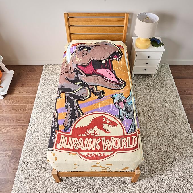 ZippySack Twin Bed Zip-Up Bedding – Super Soft Fleece Fitted Blanket with Side Pocket & Durable Zipper – Easy Bed-Making for Kids (Jurassic)