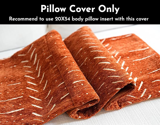 BlissBlush Fall Brick Red Soft Chenille Boho Body Pillow Cover 20x54, Decorative Oversized Long Lumbar Pillow, Boho Textured Oversize Body Pillow, Cover ONLY