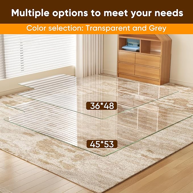 Antok Irregular Tempered Glass Chair Mat, 45"x53" Office Chair Mat for Carpet & Hardwood Floors, Heavy Duty 0.2" Desk Chair Mat for Smooth Rolling at Home or Office