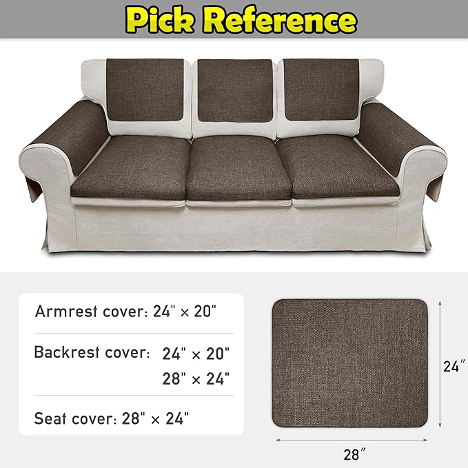 Couch Arm Covers, Waterproof Armrest Cover for Sofa, Armchair, Loveseat, Non-Slip Recliner Arm Cover, Sofa Arm Covers, Headrest Covers, Arm Chair Covers Set of 2 (Brown, 28"×24")