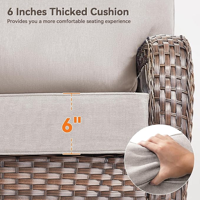 Luxury 6" Outdoor Cushions for Patio Furniture, 24x24x6" Thick Seat Cushion Set, Fade Resistant Couch Chair Replacement Cushions High Density Deep Wicker Chair Cushion with Removable Cover, Beige