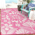 Ileading Outdoor Plastic Straw Rug 5x8ft Funny Floral Style Reversible Patio Area Rugs Waterproof Non Shedding Portable Carpets for Rv Outside Deck Pool Beach Picnic Camping (Pink)