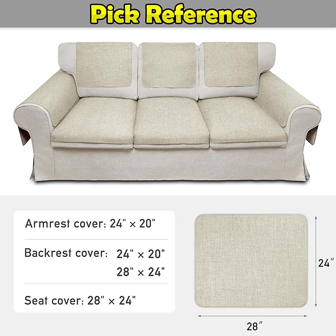 Couch Arm Covers, Waterproof Armrest Cover for Sofa, Armchair, Loveseat, Non-Slip Recliner Arm Cover, Sofa Arm Covers, Headrest Covers, Arm Chair Covers Set of 2 (Beige, 28"×24")