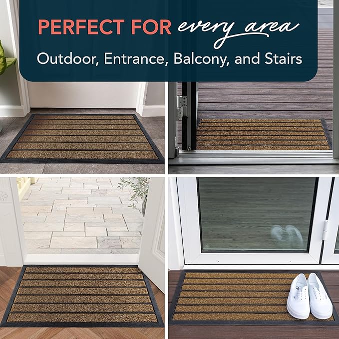 ubdyo Extra Durable Door Mat - Dirt Trapping Outdoor Welcome Mats - Non-Slip Outdoor Indoor Entrance - Low Profile Front Doormat (30" x 17", Bright Brown)
