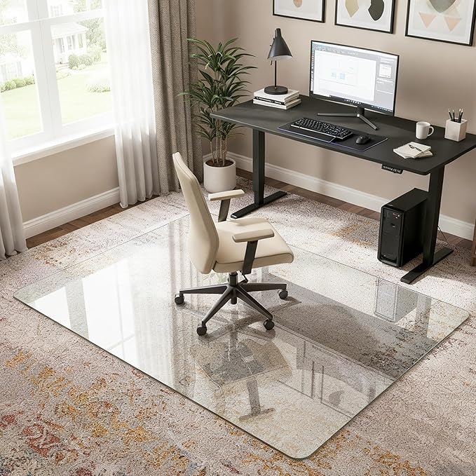 Antok Tempered Glass Chair Mat, 48"x72" Office Chair Mat for Carpet & Hardwood Floors, Heavy Duty 0.2" Desk Chair Mat for Smooth Rolling at Home or Office