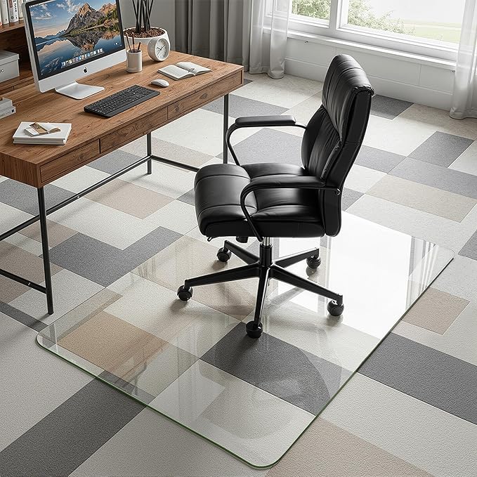36"x48" Tempered Glass Office Chair Mat for Carpet & Hardwood Floor, 1/6" Thick Clear Floor Protector Desk Chair Mat with Rounded and Polished Edges