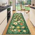 DUKINO Runner Rug, 2x10 Kitchen Hallway Carpet, Washable with Non-Slip Backing, Low Pile Soft Boho Floral for Entryway, Laundry, Bedroom, Dark Green