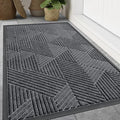 Smiry Front Door Mat Outside Entrance, Heavy Duty Sturdy Natural Rubber Doormat, Trap Dirt and Moisture, Easy Clean Low Profile Mats for Indoor Outdoor Entry, Irregular Triangle (47x32, Silver Grey)