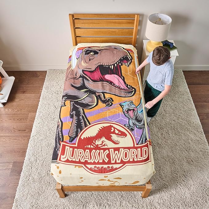 ZippySack Twin Bed Zip-Up Bedding – Super Soft Fleece Fitted Blanket with Side Pocket & Durable Zipper – Easy Bed-Making for Kids (Jurassic)