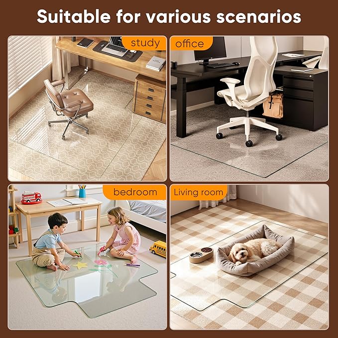 Antok Irregular Tempered Glass Chair Mat, 36"x48" Office Chair Mat for Carpet & Hardwood Floors, Heavy Duty 0.2" Desk Chair Mat for Smooth Rolling at Home or Office