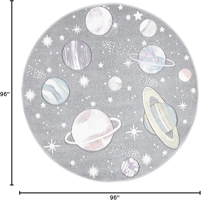 SAFAVIEH Carousel Kids Collection 8' Round Grey/Lavender CRK103F Outer Space Non-Shedding Playroom Nursery Bedroom Area Rug