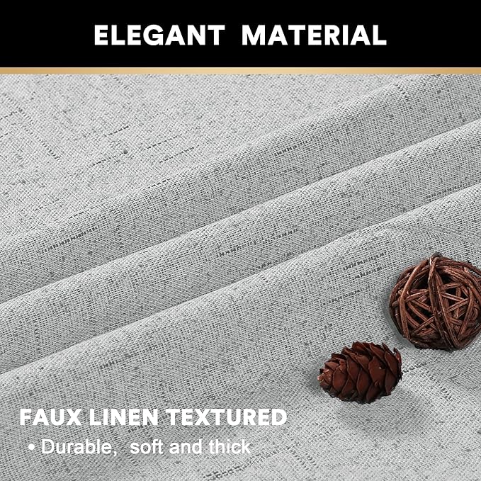 PrinceDeco 100% Blackout Linen Curtains for Bedroom Faux Linen Fabric Extra Long Curtains 96 Inches Long Room Darkening Sun Blocking Curtain with White Liner Backing,52 X 96In,Glacier Grey