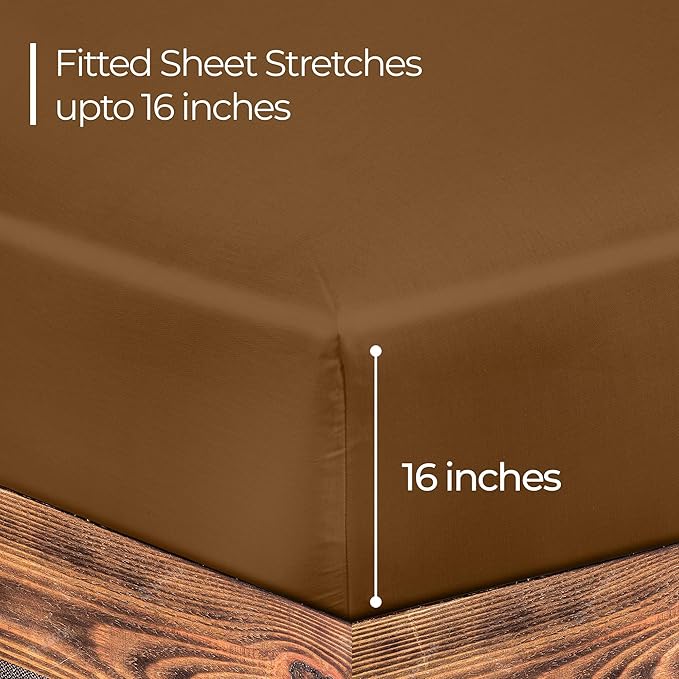 ROYALE LINENS 300 Thread Count 100% Long Staple Combed Cotton Fitted Sheet Full - Super Soft Deep Pocket Bottom Sheet - Fitted Sheets Only - Elastic Sheets (Full, Chocolate)