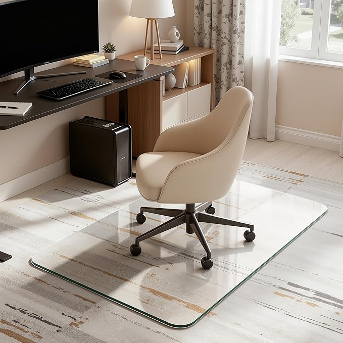 Antok Tempered Glass Chair Mat, 28"x42" Office Chair Mat for Carpet & Hardwood Floors, Heavy Duty 0.2" Desk Chair Mat for Smooth Rolling at Home or Office