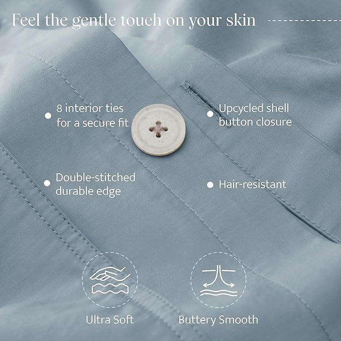 Double Stitch Cotton Tencel Duvet Cover - Queen Size Comforter Cover, Luxury & Soft Eucalyptus Lyocell Bedding Set for Hot Sleepers, Cooling & Breathable, Button Closure, Sterling Blue, 90"x90"