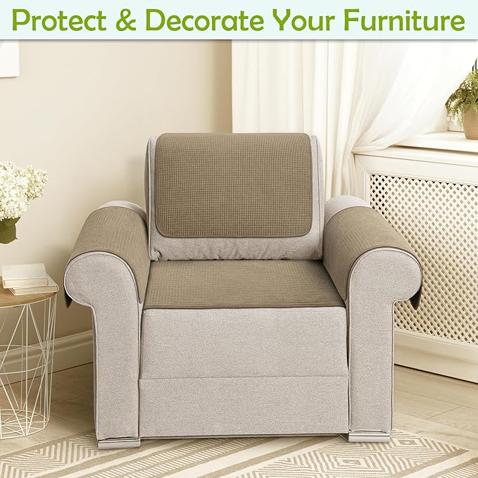 Couch Arm Covers, Sofa Arm Covers, Waterproof Armrest Covers for Sofa, Armchair, Loveseat, Non-Slip Recliner Arm Covers, Sofa Headrest Covers, Arm Chair Covers Set of 2 (Brown, 26"×26")