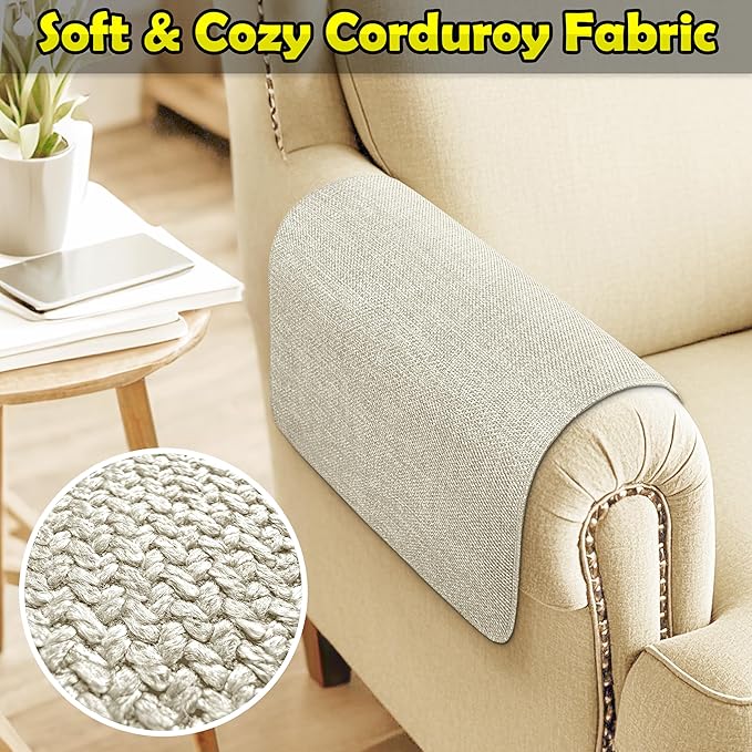 Couch Arm Covers, Waterproof Armrest Cover for Sofa, Armchair, Loveseat, Non-Slip Recliner Arm Cover, Sofa Arm Covers, Headrest Covers, Arm Chair Covers Set of 2 (Beige, 24"×20")