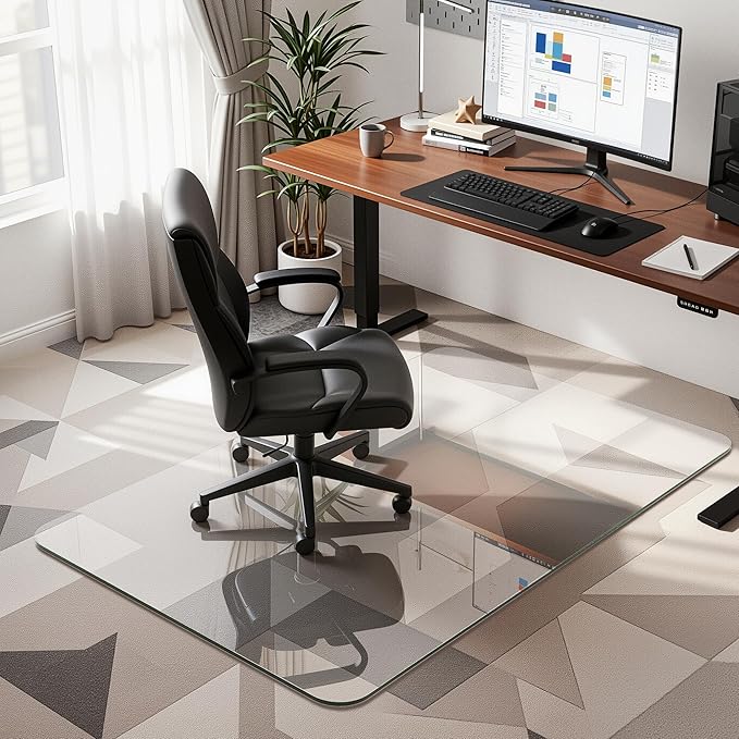 Antok Tempered Glass Chair Mat, 36"x48" Office Chair Mat for Carpet & Hardwood Floors, Heavy Duty 0.2" Desk Chair Mat for Smooth Rolling at Home or Office