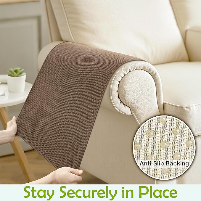 Couch Arm Covers, Sofa Arm Covers, Waterproof Armrest Cover for Sofas, Armchair, Loveseat, Non-Slip Recliner Arm Cover, Sofas Headrest Cover, Arm Chair Covers Set of 2 (Chocolate, 24"×20")