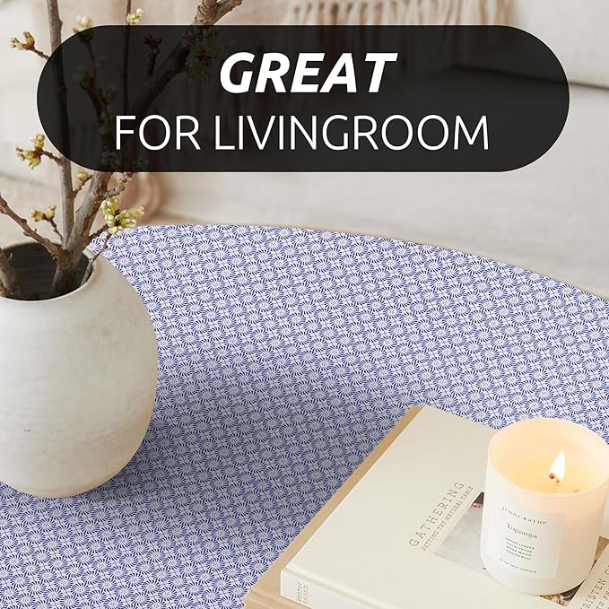 RAY STAR 18X96 Inch Shelf Liner for Kitchen Cabinets, Non-Adhesive Cabinet Liner Washable, PVC Drawer Liner for Dresser Non-Slip Bathroom (Blue Circle)(4 Roll)