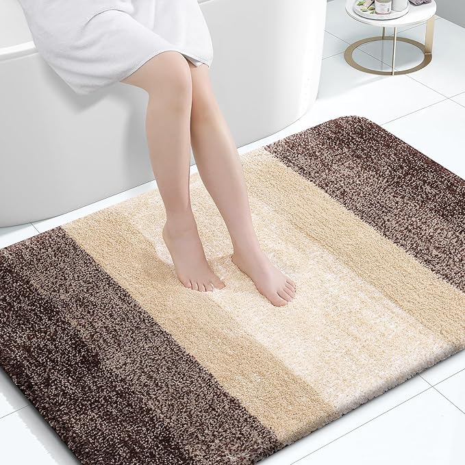 OLANLY Bathroom Rugs Mat 47x32, Extra Soft Absorbent Microfiber Bath Rugs, Rubber Backing, Quick Dry, Machine Washable Bath Mats for Bathroom Floor, Tub and Shower, Home Decor Accessories, Brown