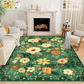 DUKINO 8x10 Area Rug, Floral Rugs for Living Room, Lightweight Non Slip Washable Rug, Indoor Low Pile & Non-Shedding Boho Design Rugs for Bedroom, Living Room, Dining Room, Dark Green