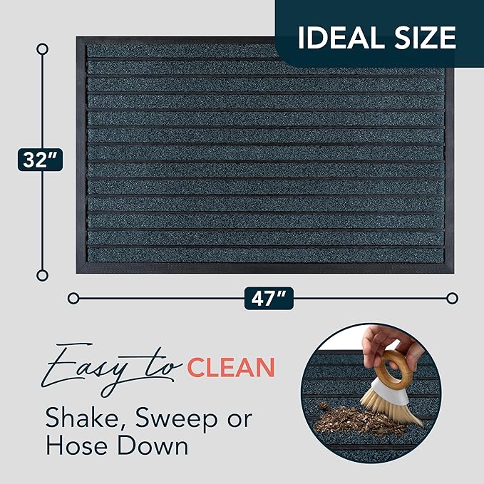 ubdyo Extra Durable Door Mat - Dirt Trapping Outdoor Welcome Mats - Non-Slip Outdoor Indoor Entrance - Low Profile Front Doormat (47" x 32", Bright Blue)