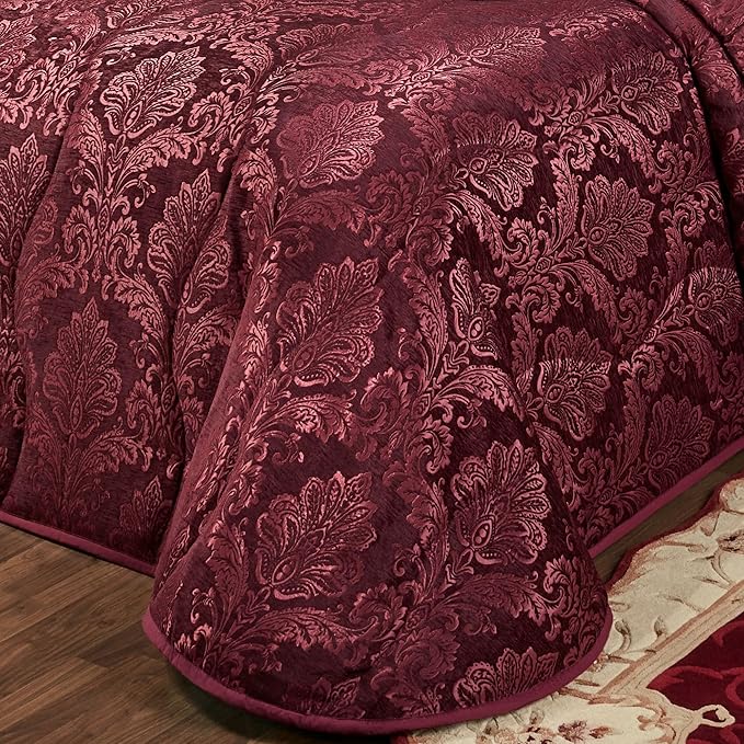 Touch of Class Camelot Luxury Bedding | Robust Burgundy | Matte Satin Damask on Textured Jacquard-Woven Chenille 6 Piece Set Includes King Quilted Bedspread, 2 King Shams, and 3 Decorative Pillows