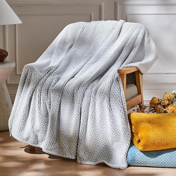 NEWCOSPLAY Super Soft Throw Blanket Frosty Dark Grey Premium Silky Flannel Fleece Leaves Pattern Lightweight Bed Blanket All Season Use (Frosty Dark Grey, Throw(50"x60"))