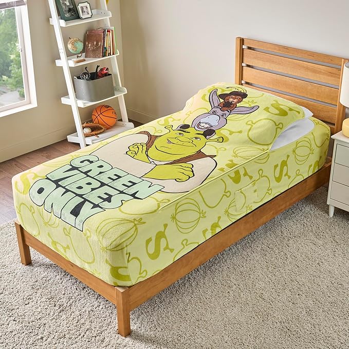 ZippySack Twin Bed Zip-Up Bedding – Super Soft Fleece Fitted Blanket with Side Pocket & Durable Zipper – Easy Bed-Making for Kids (Shrek)