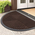 Smiry Half Circle Front Door Mat Outside Entrance, Heavy Duty Sturdy Natural Rubber Doormat, Trap Dirt and Moisture, Low Profile Mats for Indoor Outdoor Entry, Irregular Triangle (29.5x17, Dark Brown)