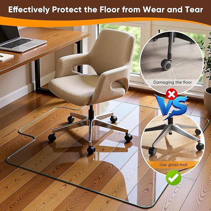 Antok Irregular Tempered Glass Chair Mat, 36"x48" Office Chair Mat for Carpet & Hardwood Floors, Heavy Duty 0.2" Desk Chair Mat for Smooth Rolling at Home or Office
