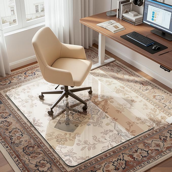 Antok Tempered Glass Chair Mat, 32"x48" Office Chair Mat for Carpet & Hardwood Floors, Heavy Duty 0.2" Desk Chair Mat for Smooth Rolling at Home or Office