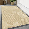 Smiry Front Door Mat Outside Entrance, Heavy Duty Sturdy Natural Rubber Doormat, Trap Dirt and Moisture, Easy Clean Low Profile Mats for Indoor Outdoor Entry, Irregular Triangle (59x35, Beige)