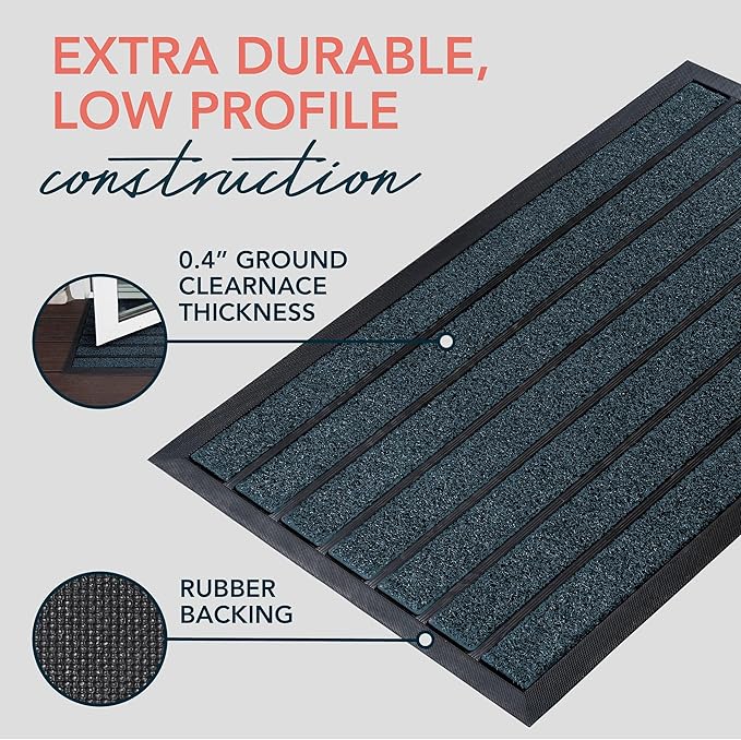 ubdyo Extra Durable Door Mat - Dirt Trapping Outdoor Welcome Mats - Non-Slip Outdoor Indoor Entrance - Low Profile Front Doormat (30" x 17", Bright Blue)