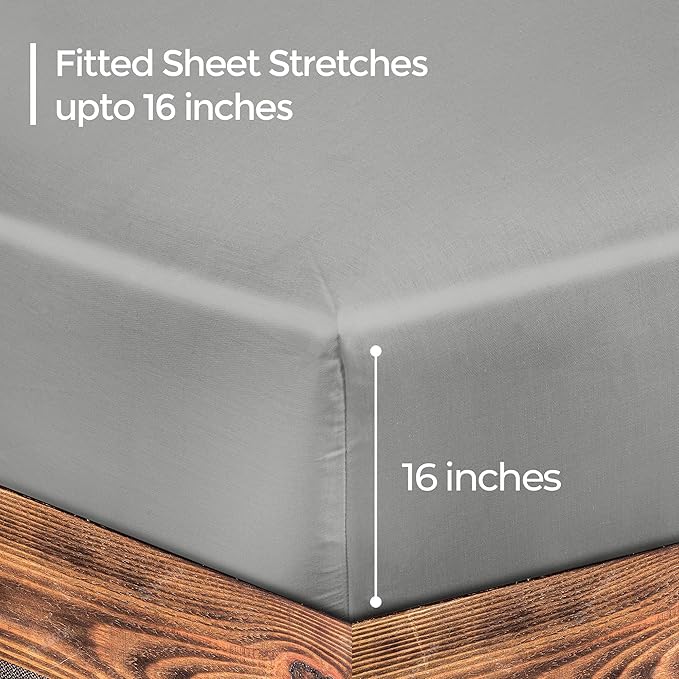 ROYALE LINENS 300 Thread Count 100% Long Staple Combed Cotton Fitted Sheet Twin - Super Soft Deep Pocket Bottom Sheet - Fitted Sheets Only - Elastic Sheets (Twin, Silver)