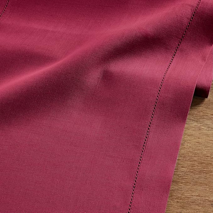 Solino Home Linen Beet Table Runner 144 Inches Long - 100% Pure Linen Extra Long Table Runner 14 x 144 Inch for Christmas, New Year - Classic Hemstitch