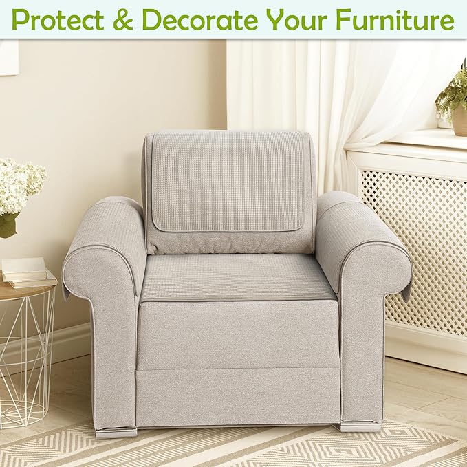 Couch Arm Covers, Sofa Arm Covers, Waterproof Armrest Cover for Sofa, Armchair, Loveseat, Non-Slip Recliner Arm Cover, Sofas Headrest Cover, Arm Chair Covers Set of 2 (Taupe, 24"×20")