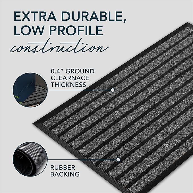 ubdyo Extra Durable Door Mat - Dirt Trapping Outdoor Welcome Mats - Non-Slip Outdoor Indoor Entrance - Low Profile Front Doormat (36" x 24", Bright Grey)