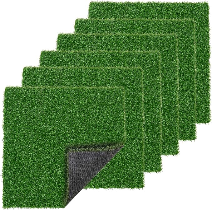 Artificial Turf Tiles 12X12 in,0.6 in Thick,Fake Grass Patch Indoor Outdoor Garden Lawn Patio,Synthetic Turf Mat,Realistic Grass Rug for Dogs Pets Lawn Landscape Squares,Green (6 Packs)