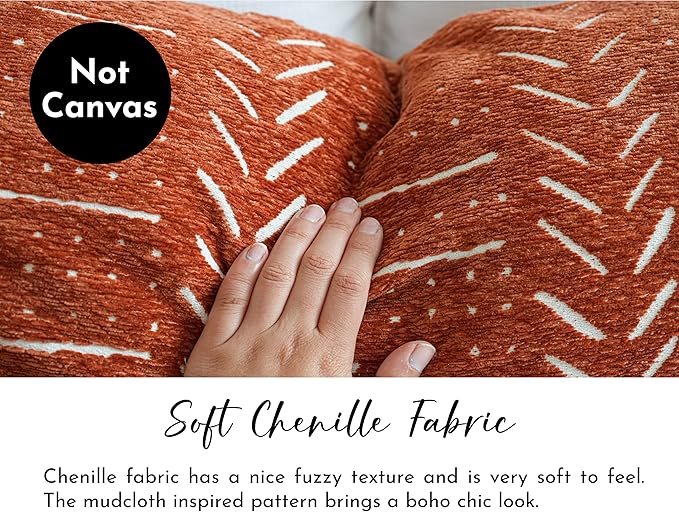 BlissBlush Fall Brick Red Soft Chenille Boho Body Pillow Cover 20x54, Decorative Oversized Long Lumbar Pillow, Boho Textured Oversize Body Pillow, Cover ONLY