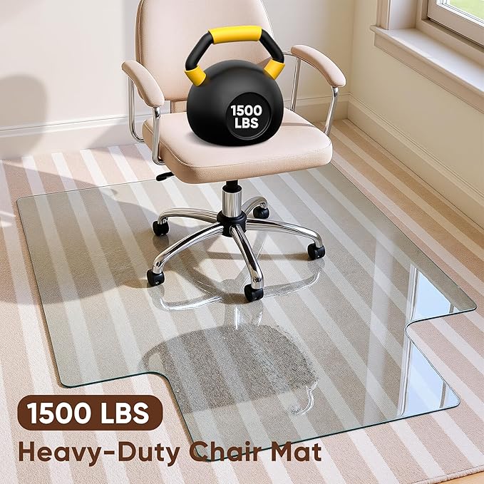Antok Irregular Tempered Glass Chair Mat, 45"x53" Office Chair Mat for Carpet & Hardwood Floors, Heavy Duty 0.2" Desk Chair Mat for Smooth Rolling at Home or Office