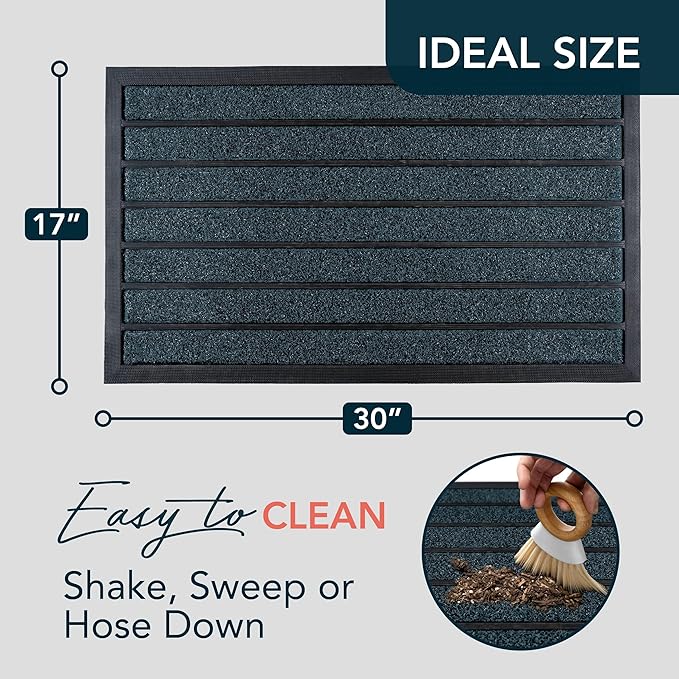 ubdyo Extra Durable Door Mat - Dirt Trapping Outdoor Welcome Mats - Non-Slip Outdoor Indoor Entrance - Low Profile Front Doormat (30" x 17", Bright Blue)