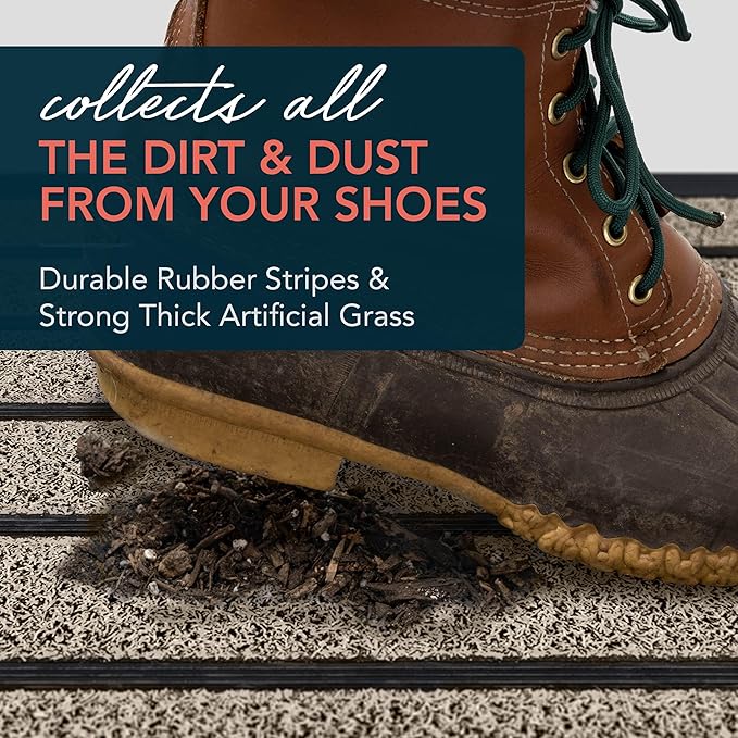 ubdyo Extra Durable Door Mat - Dirt Trapping Outdoor Welcome Mats - Non-Slip Outdoor Indoor Entrance - Low Profile Front Doormat (30" x 17", Bright Beige)