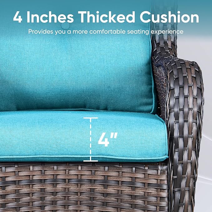 Patio Chair Cushions 4 Packs - Outside High Back Thick Water-Resistant Cushion 22x24 with Zipper Cover for Outdoor Glider Rocking Chairs Loveseat Couch – Teal/Buckle